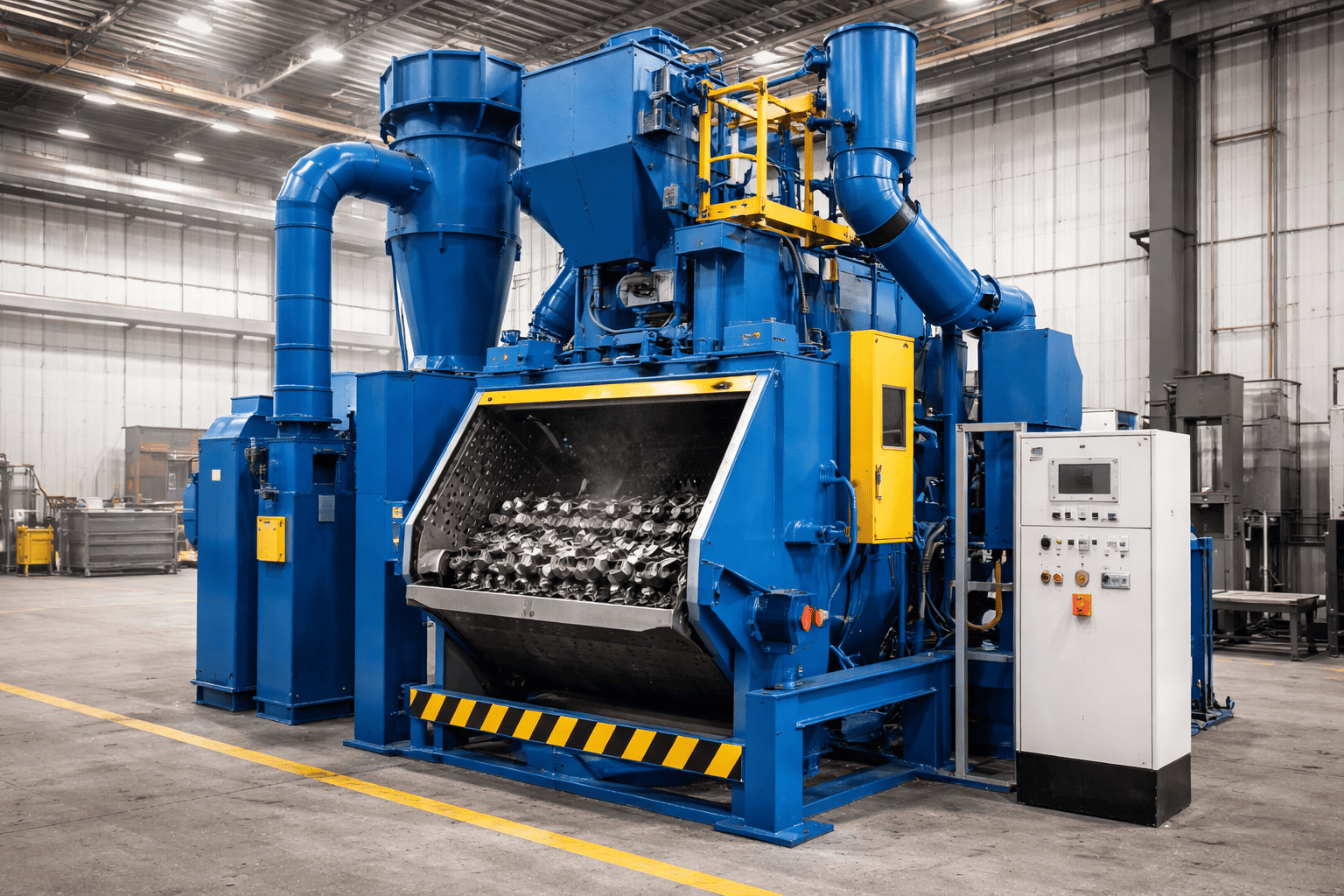 Industrial shot blasting machine in action (1)